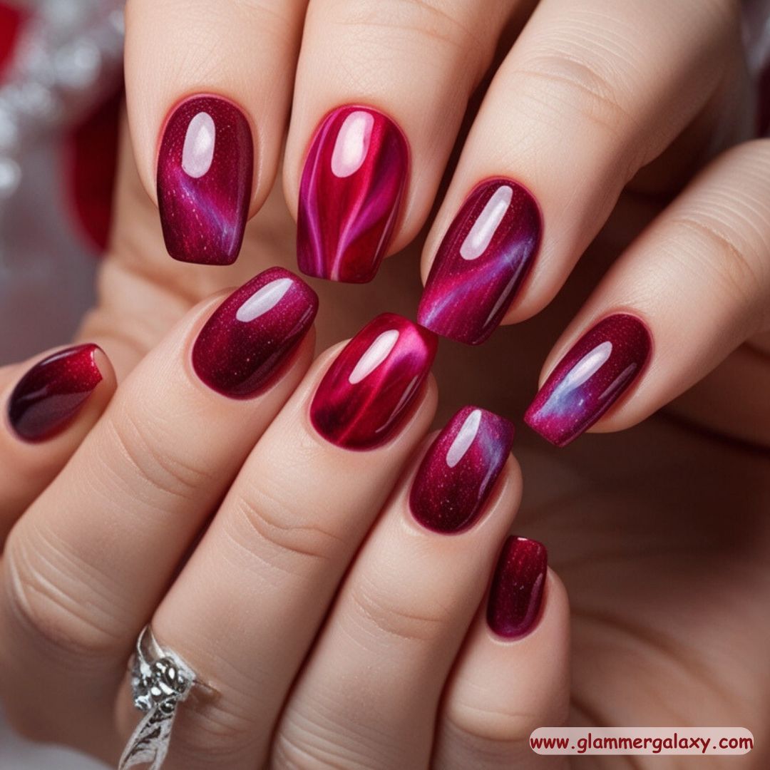 Red Winter Nail Designs having Aura Effect
