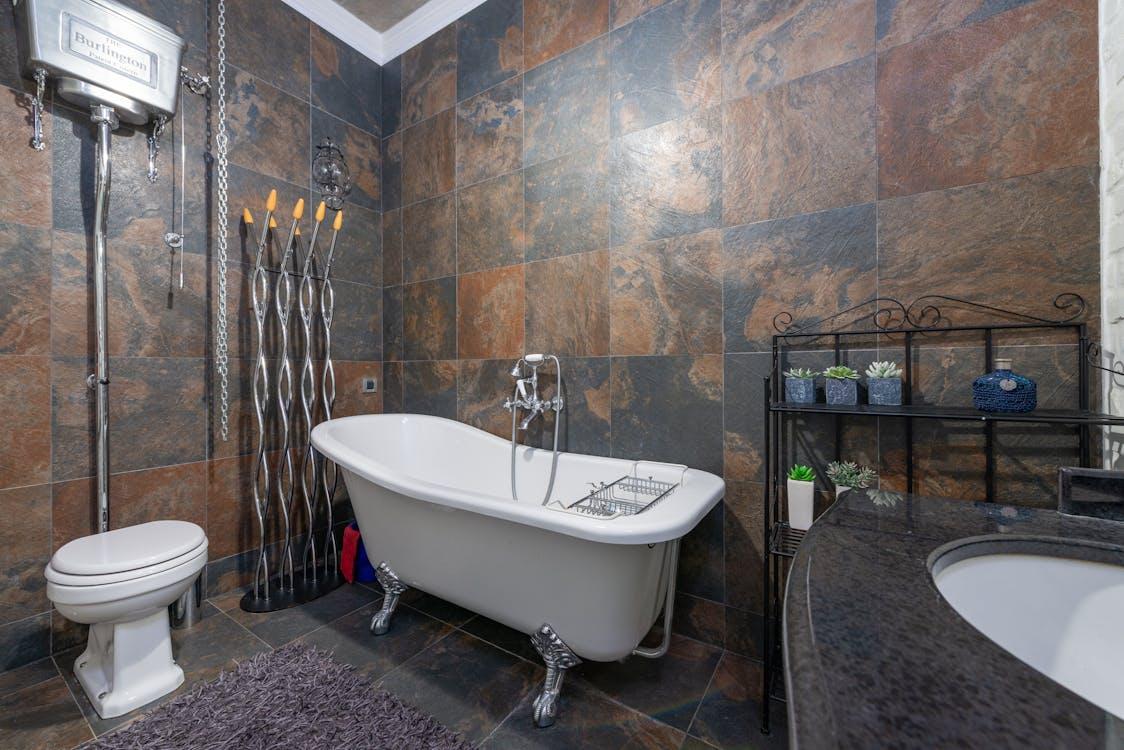Free Bathtub in Classic Bathroom Interior Design Stock Photo