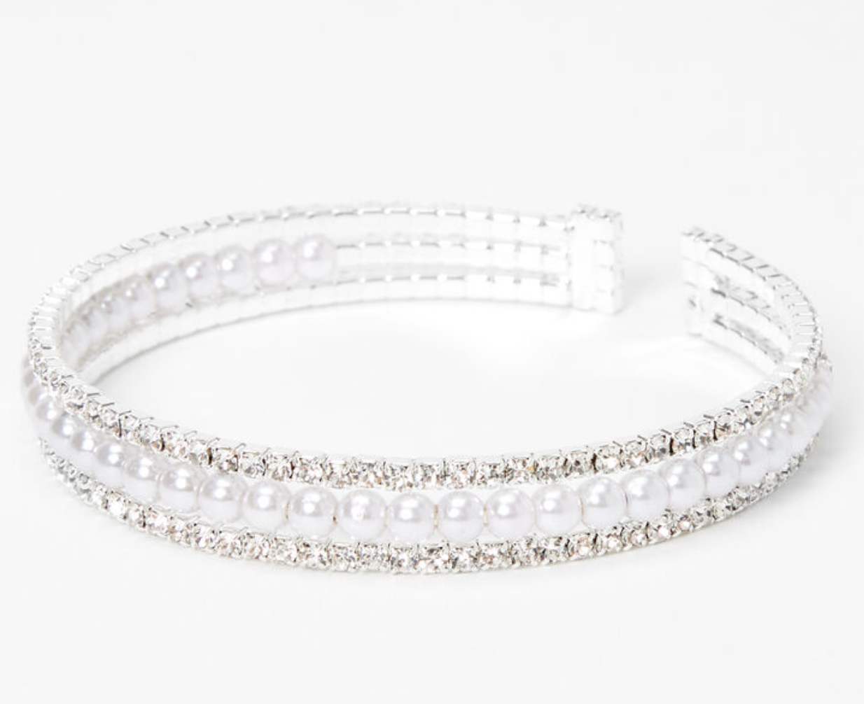 Silver-tone Rhinestone & Pearl Triple Row Cuff Bracelet  £4.00 £8.00 (50% OFF)