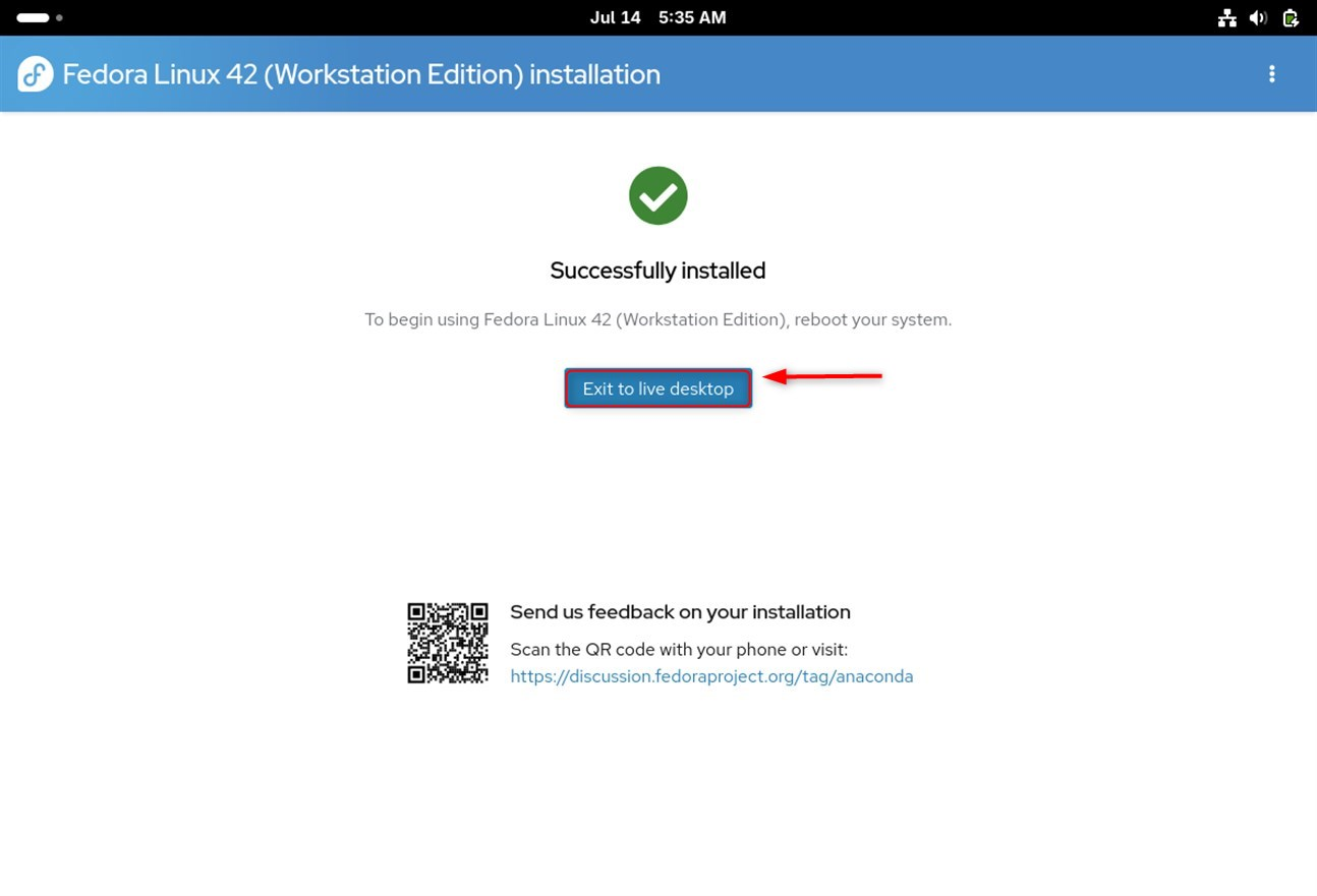fedora successfully installed