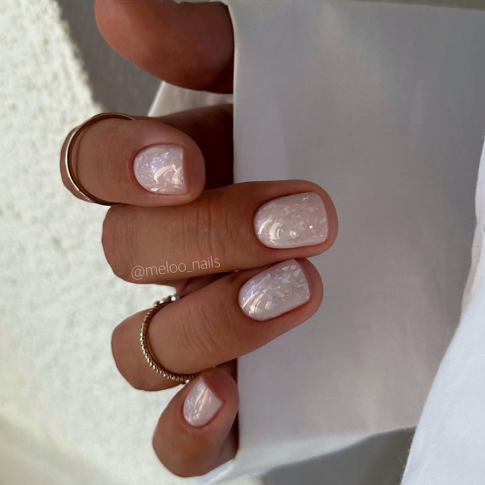 Simple White Nail Design having White glitter nails