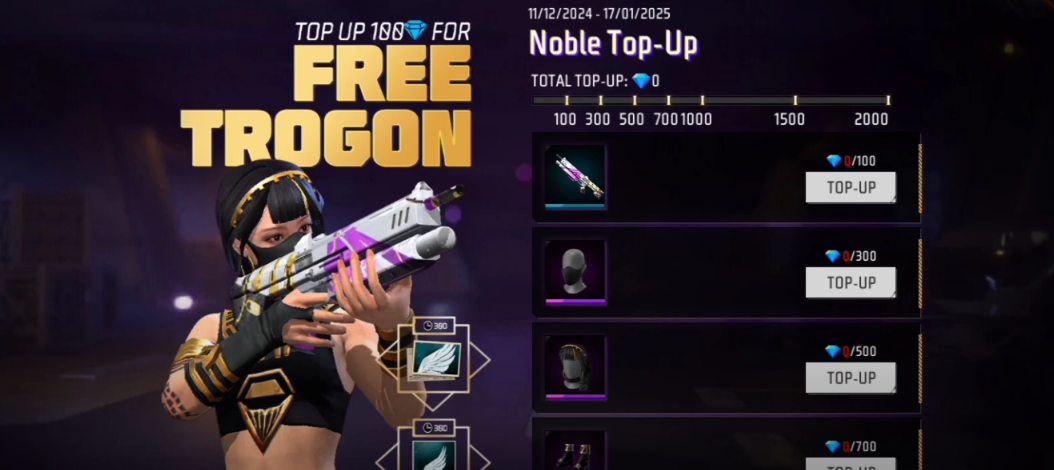 حدث Free Fire Noble لإعادة التعبئة: احصل على مكافآت حصرية من خلال عمليات شراء الماس