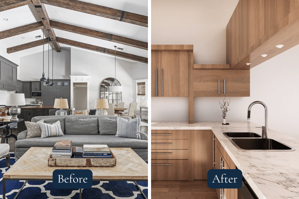 interior design mistakes to avoid for your home remodel living room with arched roof and wood cabinet kitchen custom built michigan