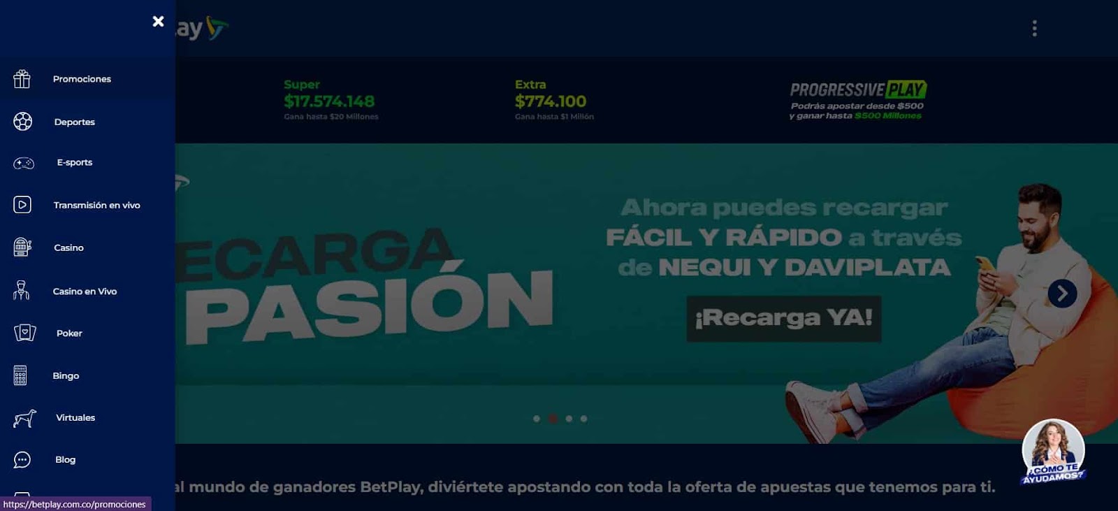 Betplay menú promociones