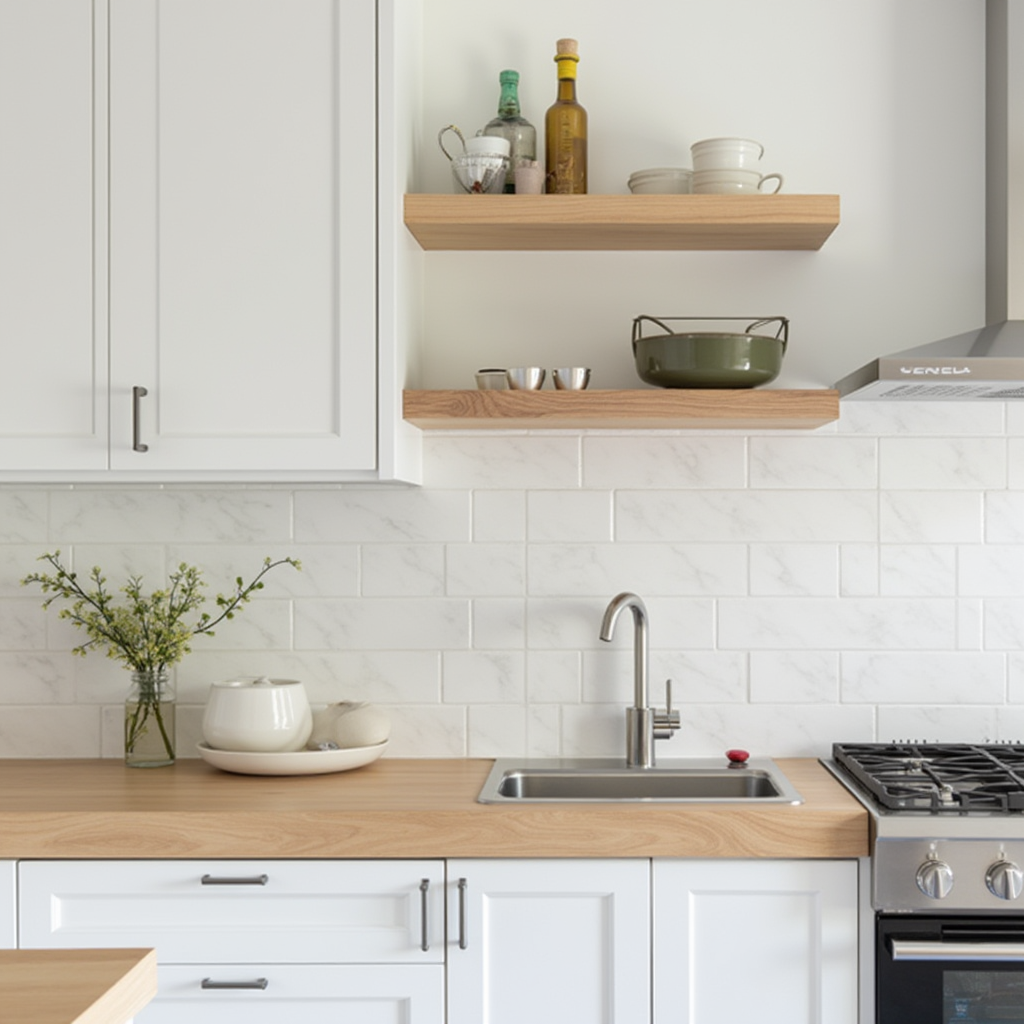 modern open shelving kitchen