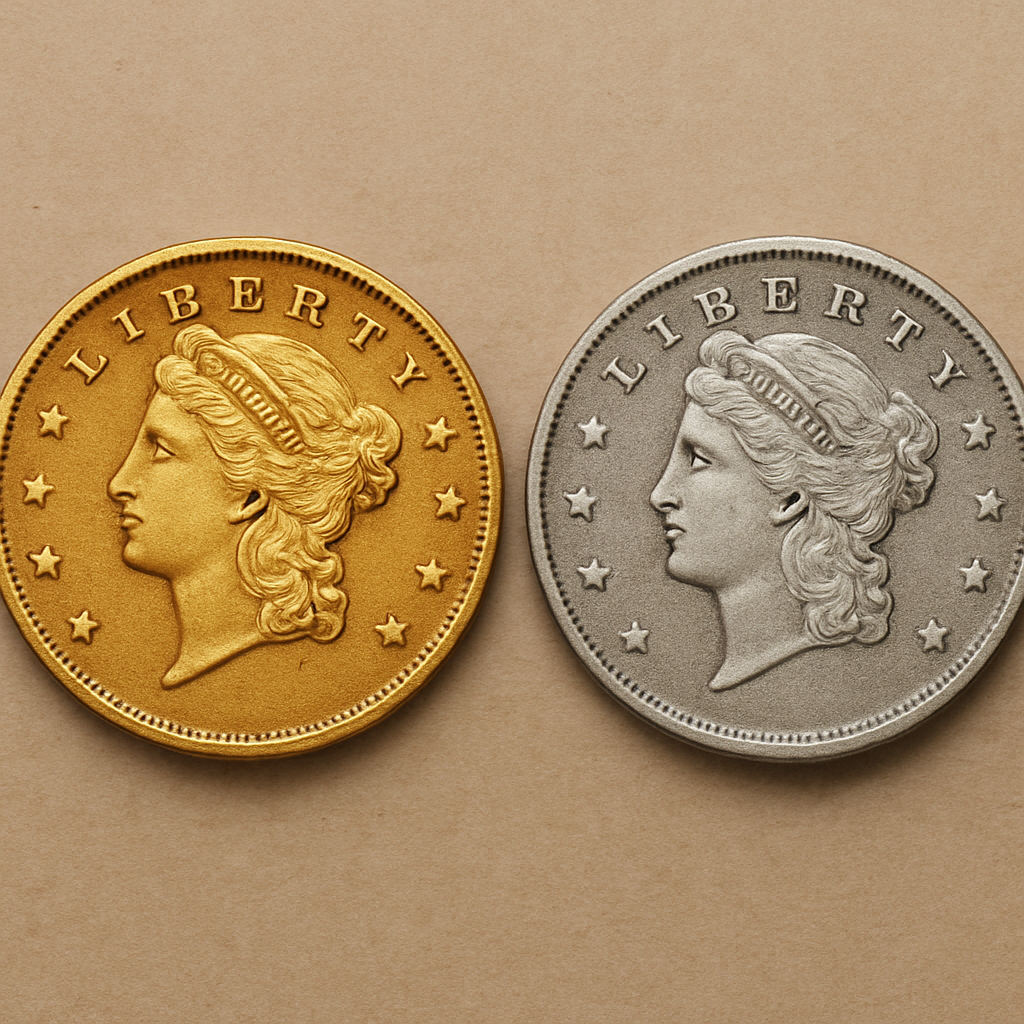Gold and silver coins side by side