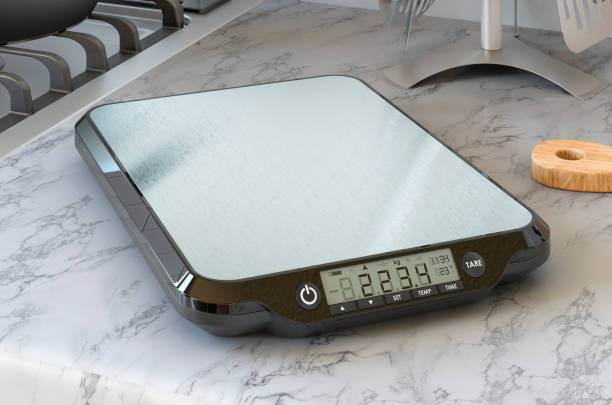Digital scale on a marble countertop used for precise microdosing measurements