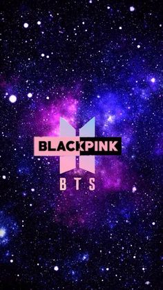 This contain the  blackpink bt's logo in the middle of a galaxy background