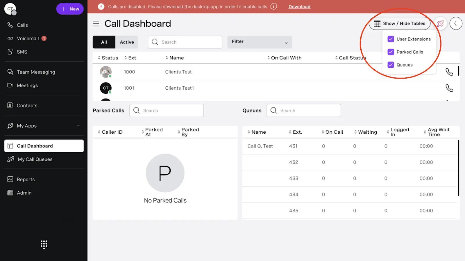 Vonage dashboard screenshot