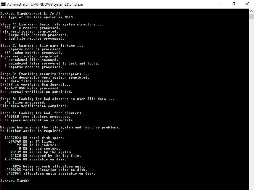 Type chkdsk X: /r /f in the command prompt windows 