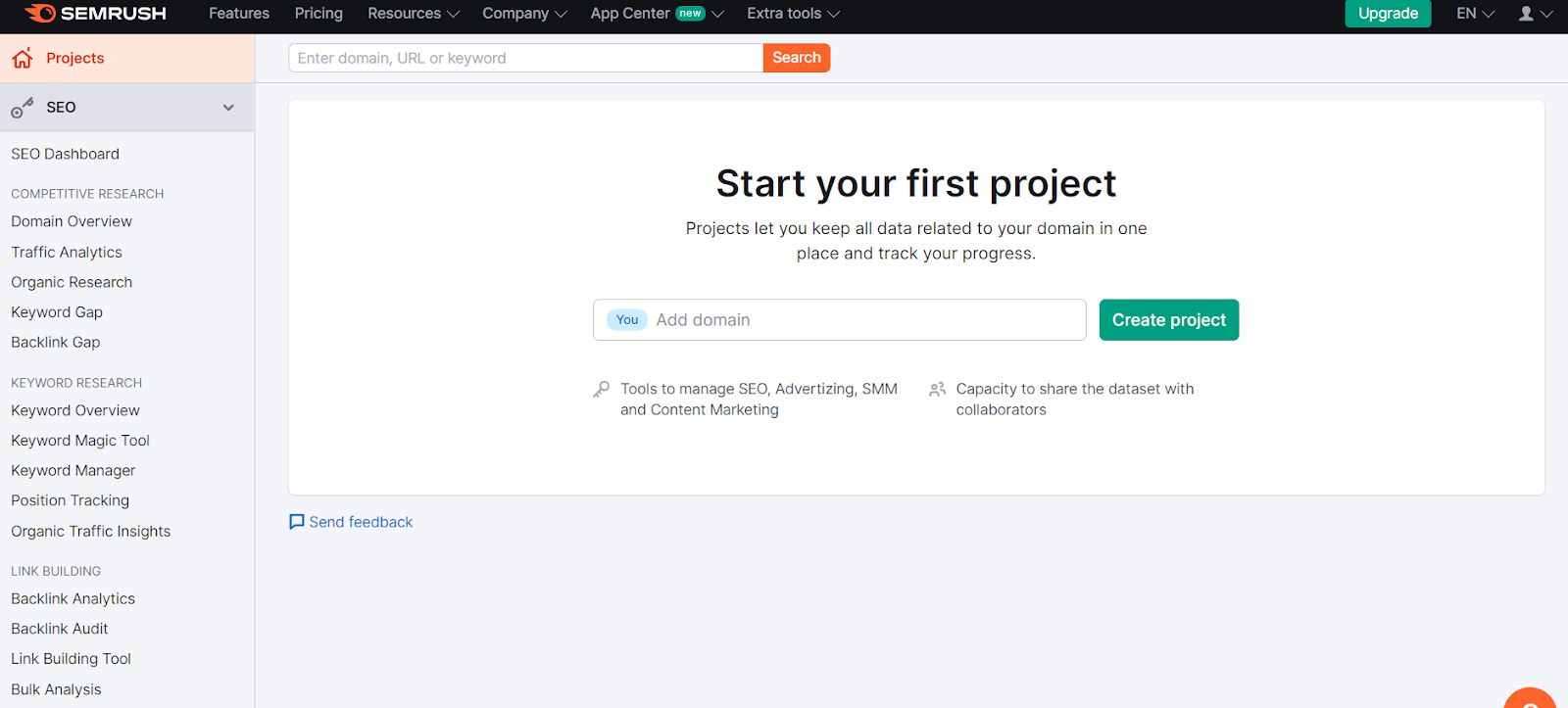 Semrush Home Page