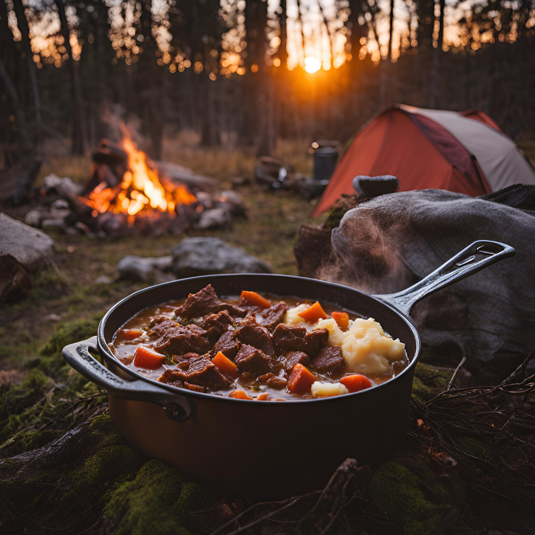 Canned Beef Stew over Instant Mashed Potatoes 