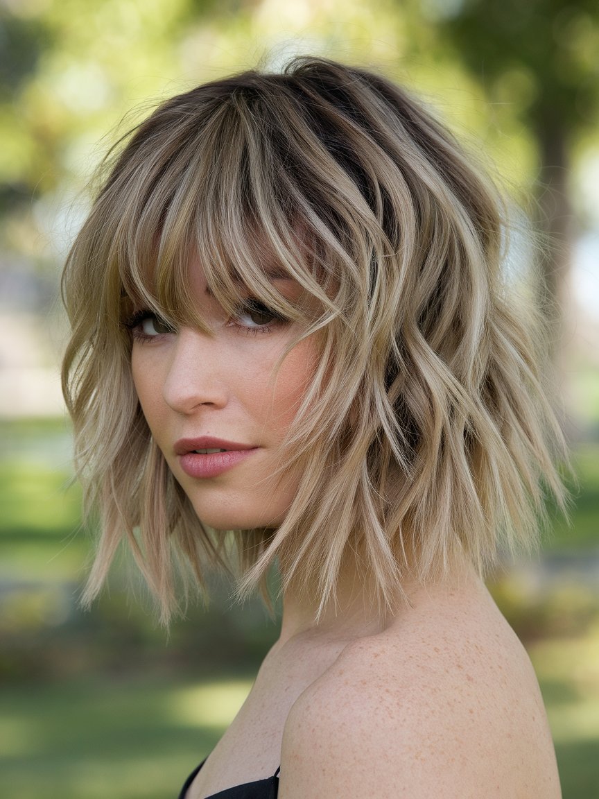 1. Jaw-Length Textured Bronde Bob