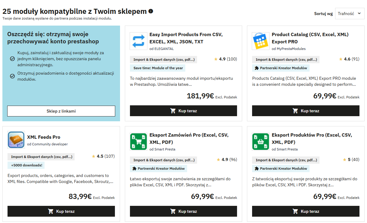 Jakościowe moduły do generowania XML w PrestaShop.