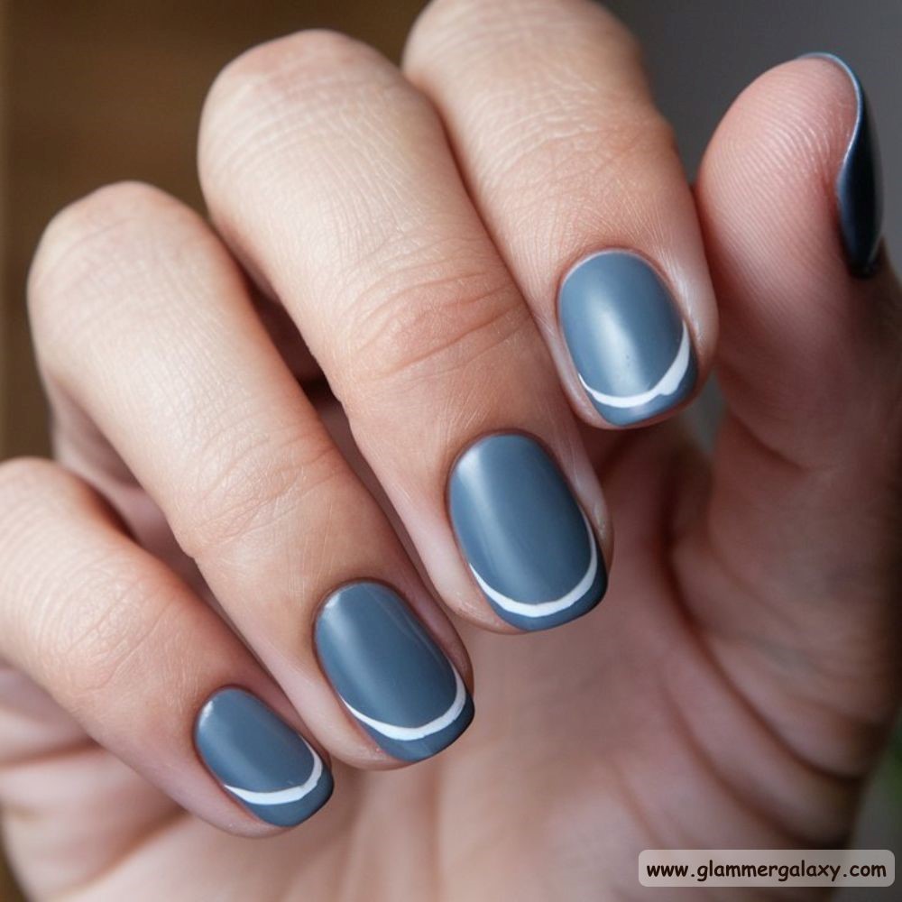 End of Summer Nails having Dusty Blue Elegance