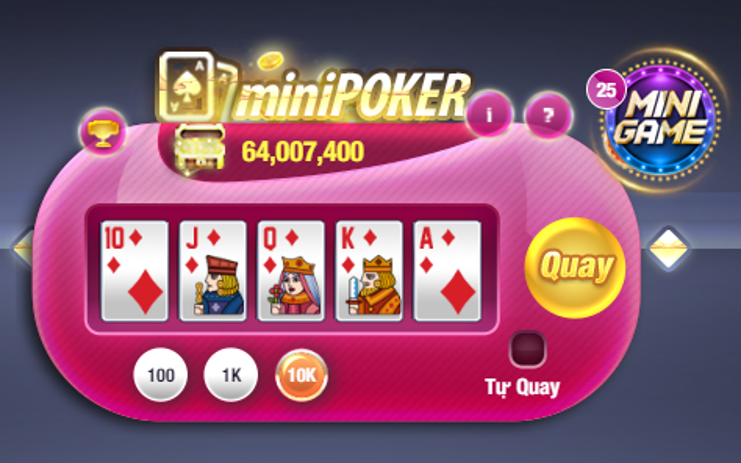 Mini Poker với giao diện đơn giản, dễ điều khiển