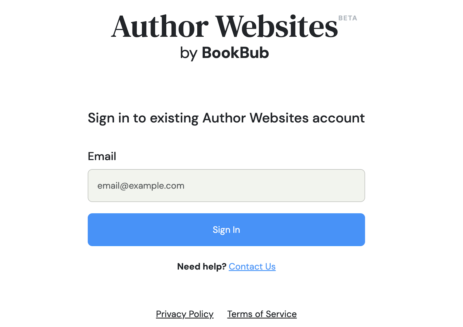 image of author websites sign in page