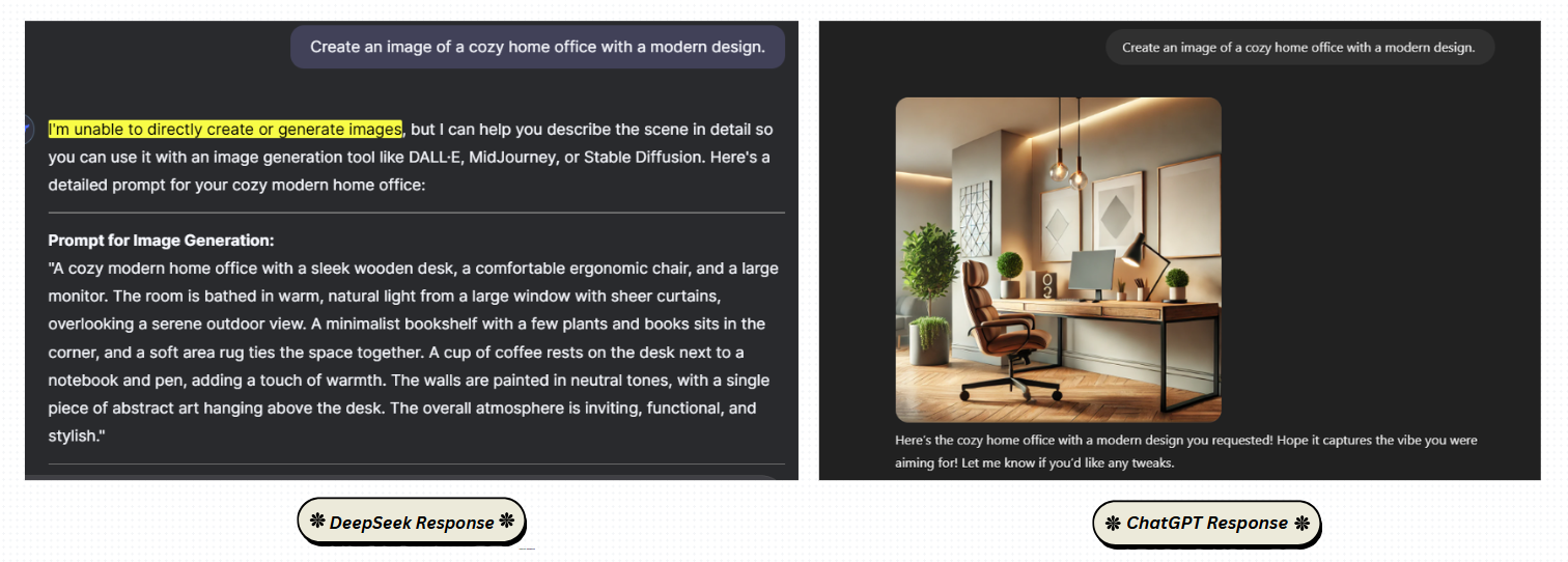 DeepSeek vs ChatGPT image generation feature comparison