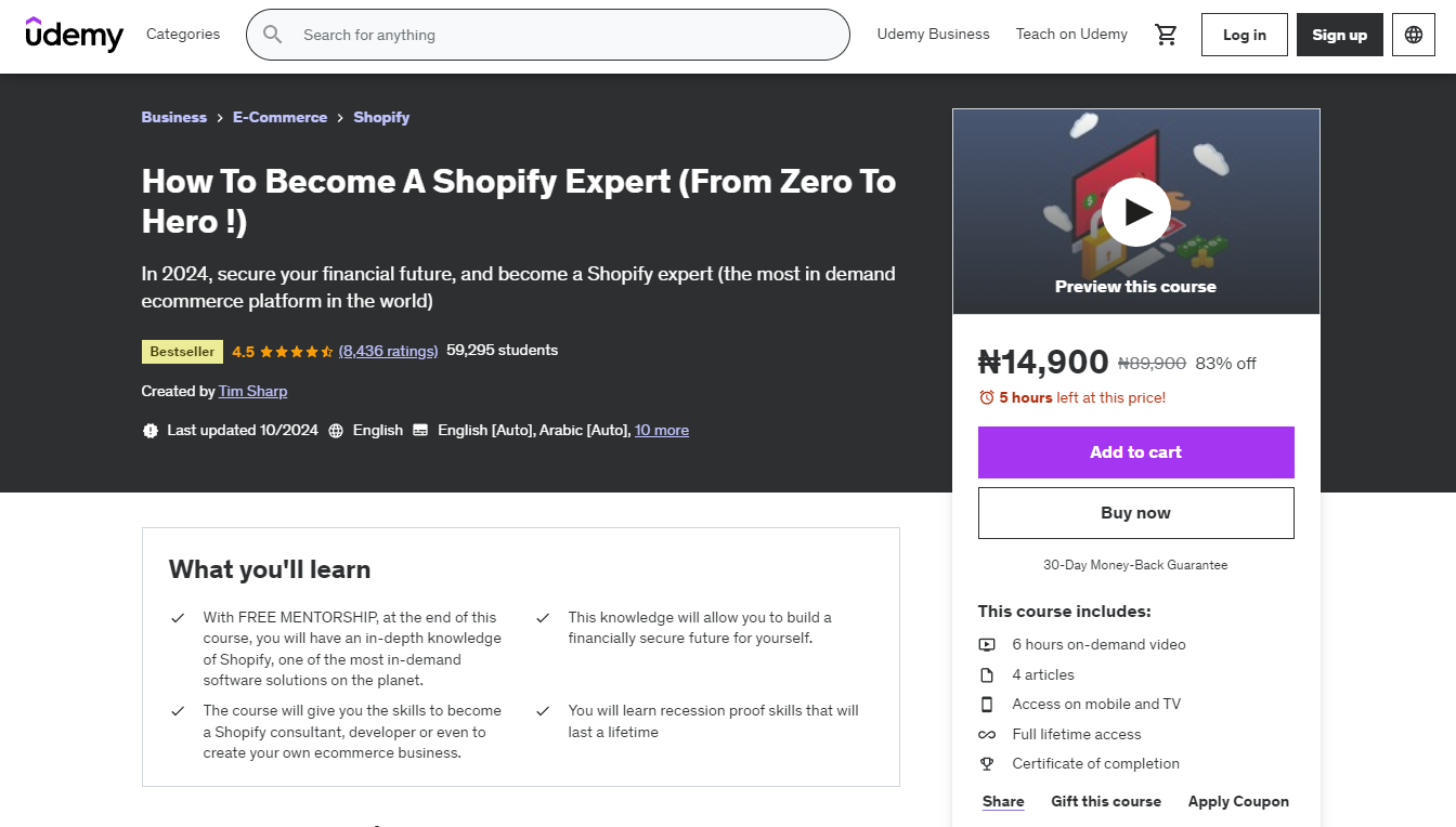 Udemy Course on How to Become a Shopify Expert 