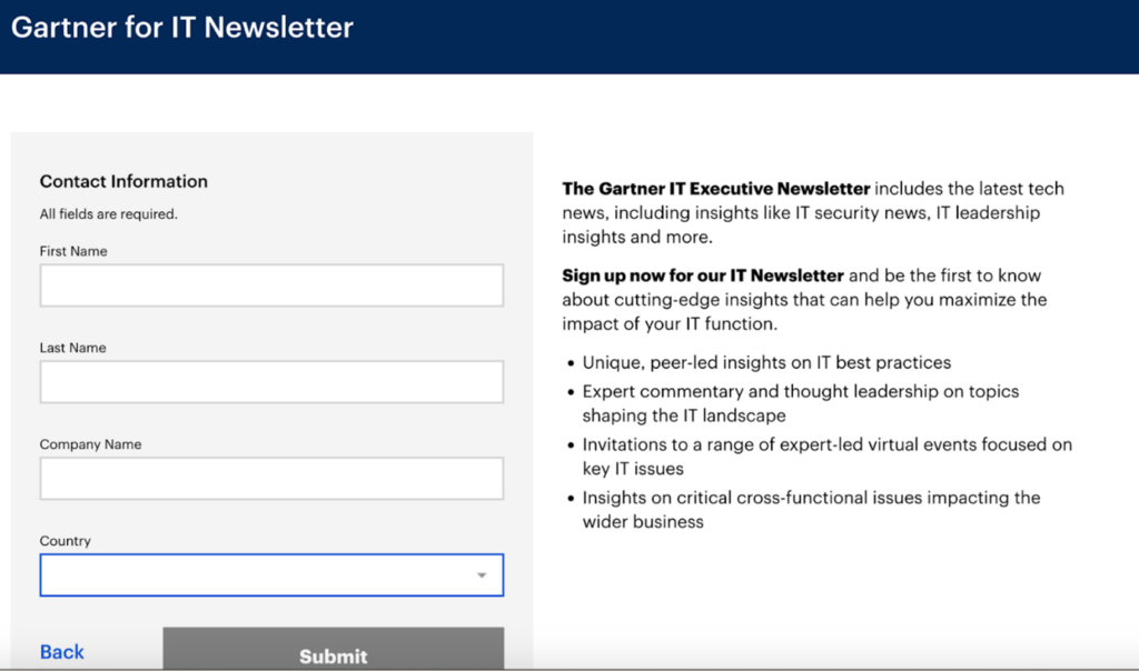 Screenshot of Gartner for IT. 