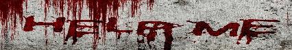 Illustration of the phrase "HELP ME" written on the wall in a bloody design