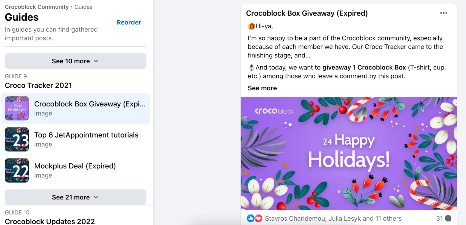 example of organizing crocoblock tracker in facebook community
