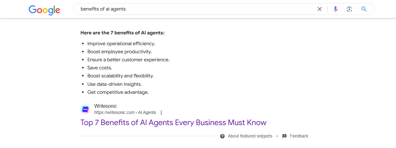 Featured snippet is the highlighted result that appears at the top of SERPs.