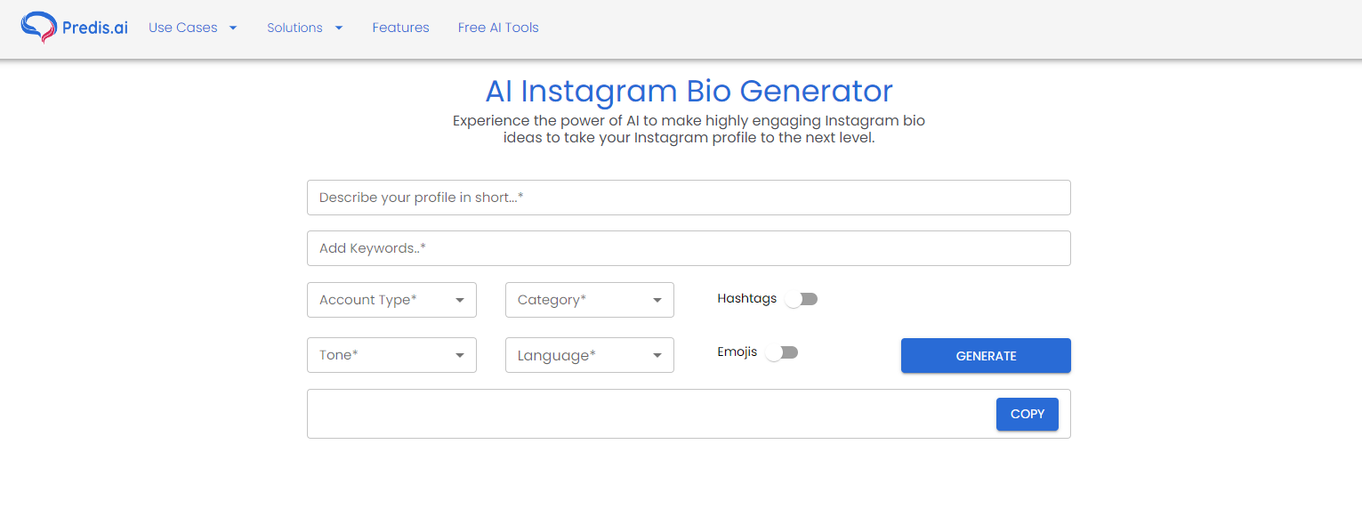 Predis.AI’s Instagram Bio Generator