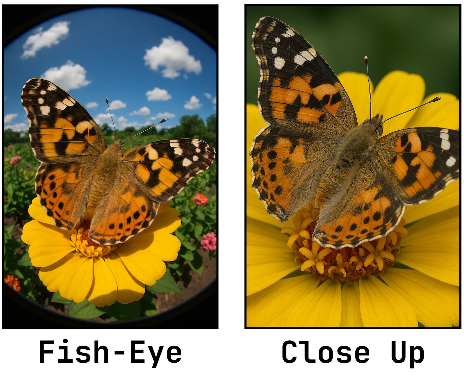 Comparison between ChatGPT generated images with different camera angles. 