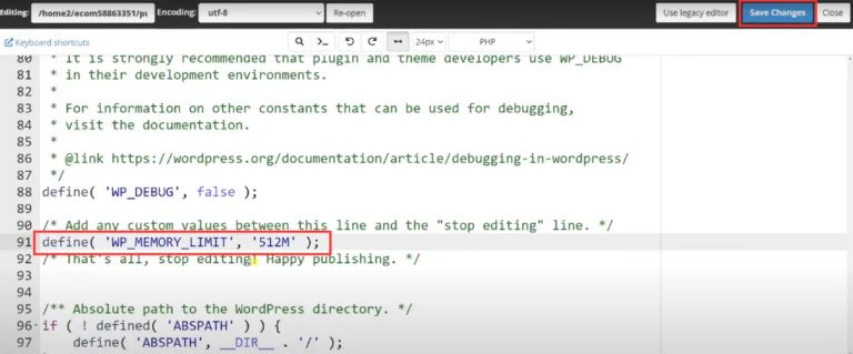 wp config memory limit edit