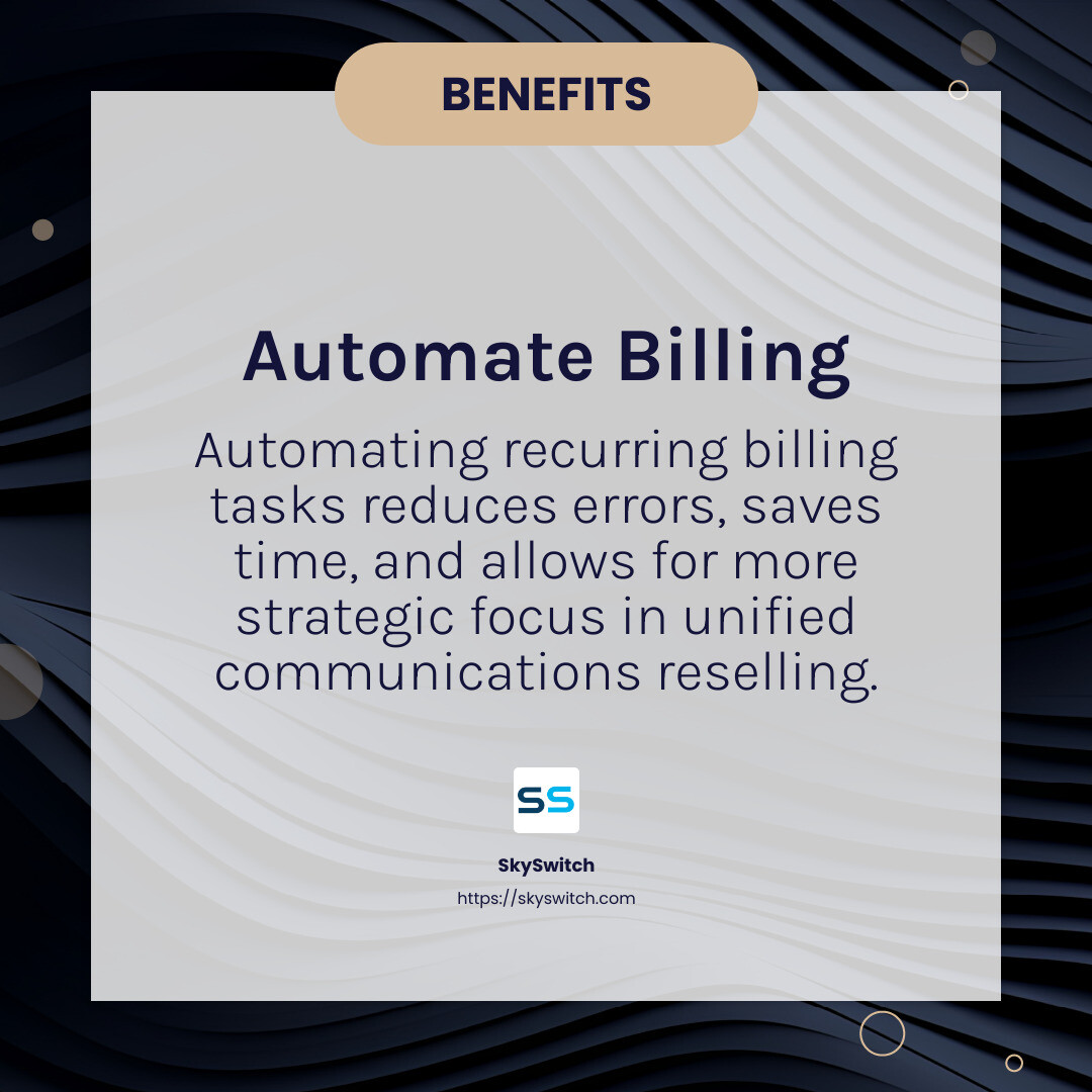 Automation reduces billing errors and saves time - voip reselling programs infographic simple-info-card-dark