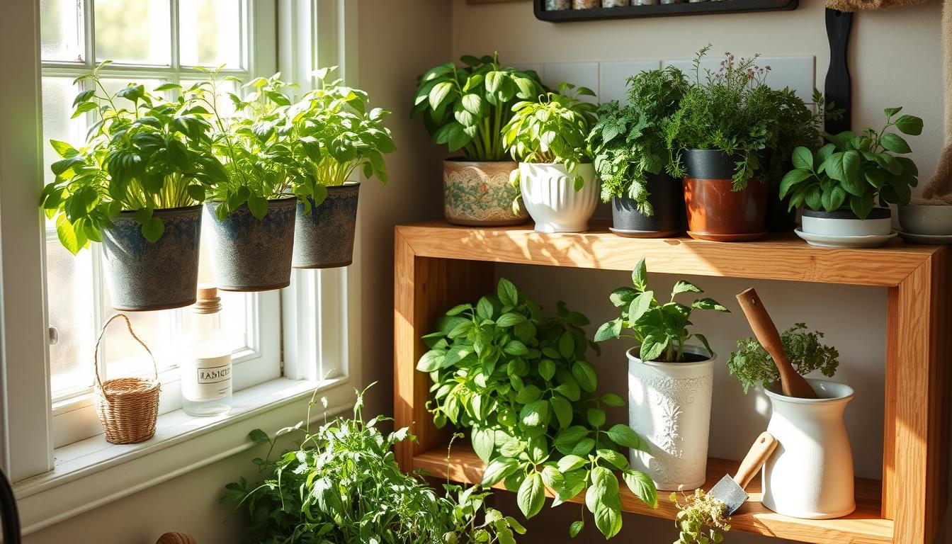 Indoor herb garden setup