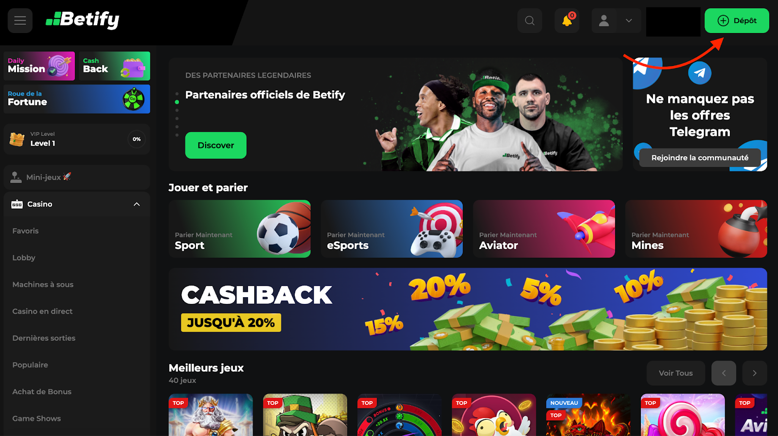 Dépôt sur Betify