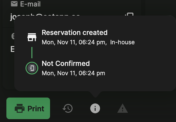 Timeline of the restaurant reservation status changes.