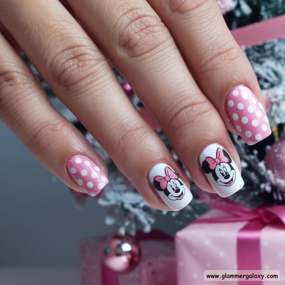 Pink Christmas Nails having Disney-Inspired Pink Christmas Nails
