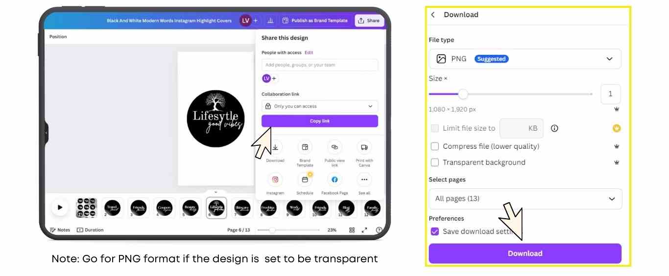 Canva download as PNG files