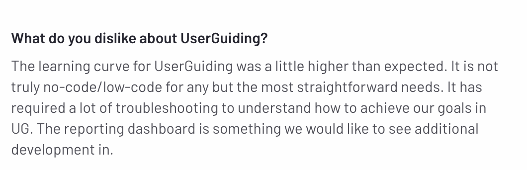 Userguiding user's review on G2