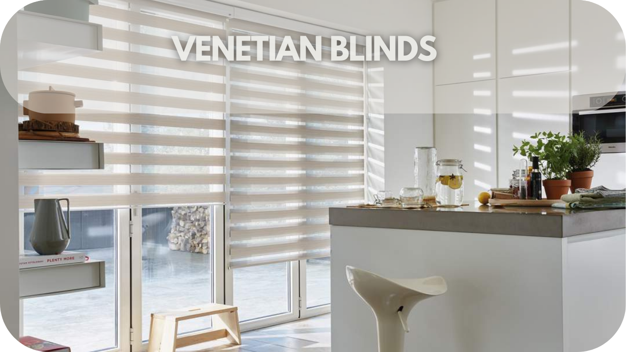 Venetian blinds: Adjustable slats for optimal heat control and light filtering.