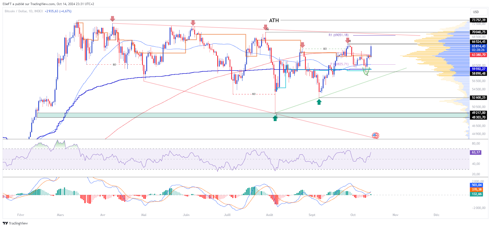 Graphique du BTCUSD en Journalier