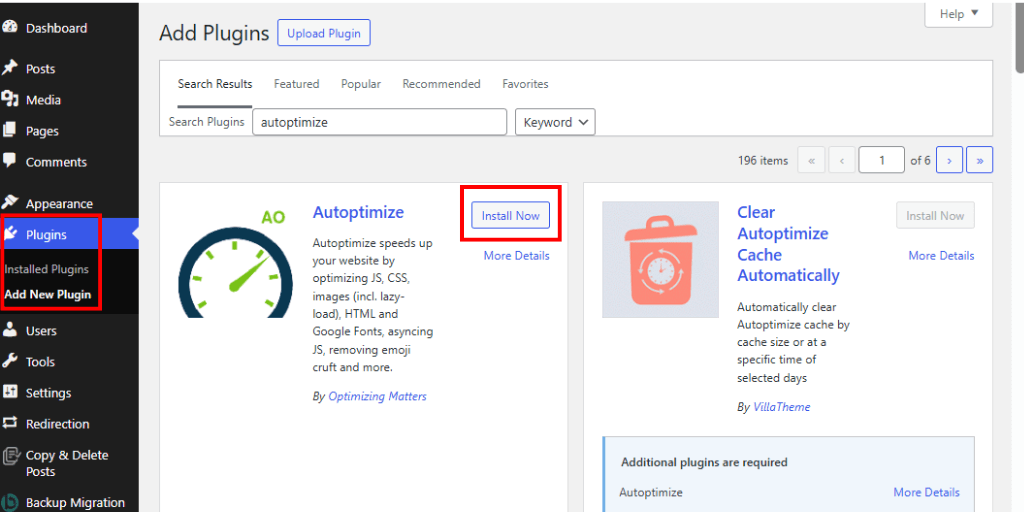 Install and Activate Autoptimize