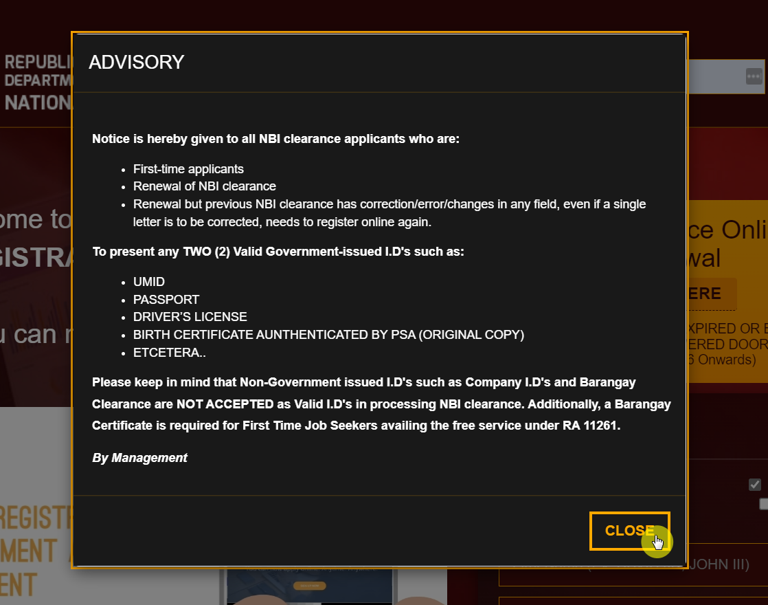 screenshot showing eligibility criteria for renewal process
