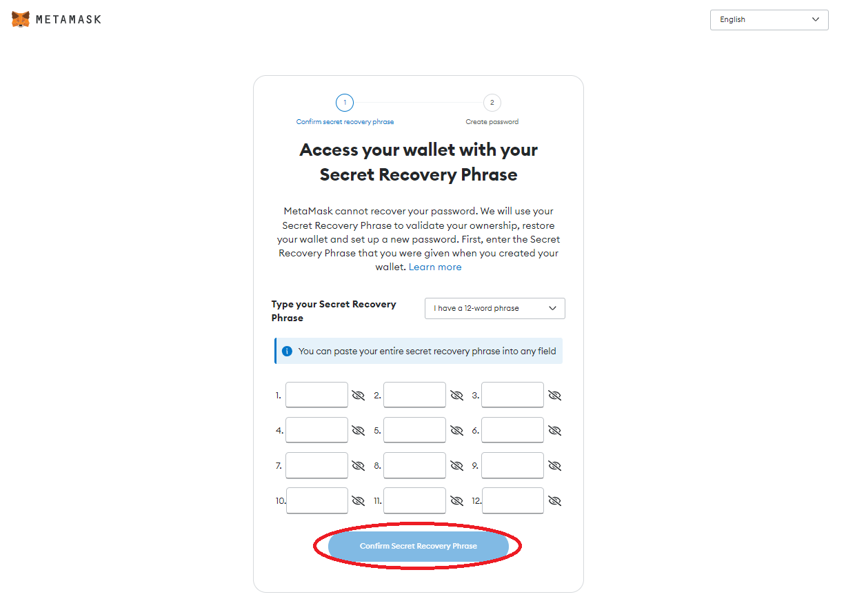 آموزش بازیابی کیف پول متامسک (MetaMask)