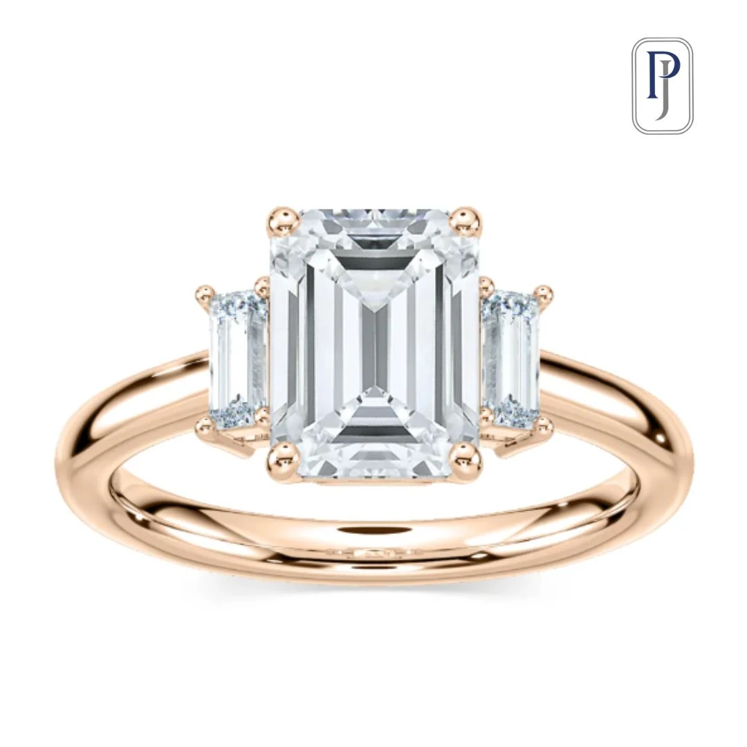 Emerald cut rose gold ring best for office wear with intricate and simple design.