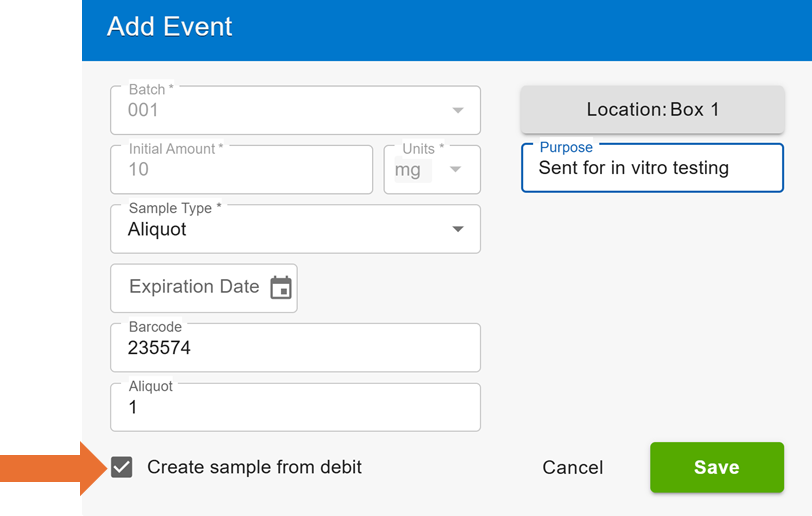 Create a sample from a debit