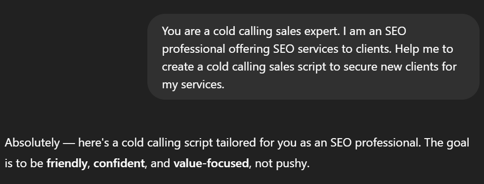 Use ChatGPT for cold calling drop servicing scripts