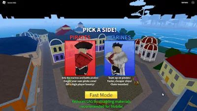 Roblox Blox Fruits, the screen of picking a side, pirates of marines