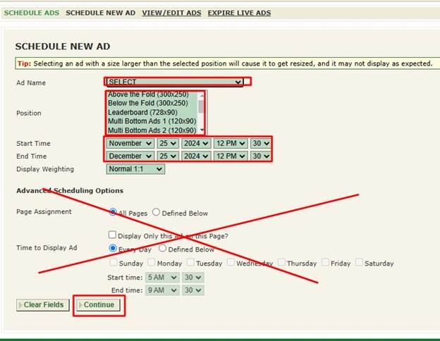 Schedule Ad Screenshot