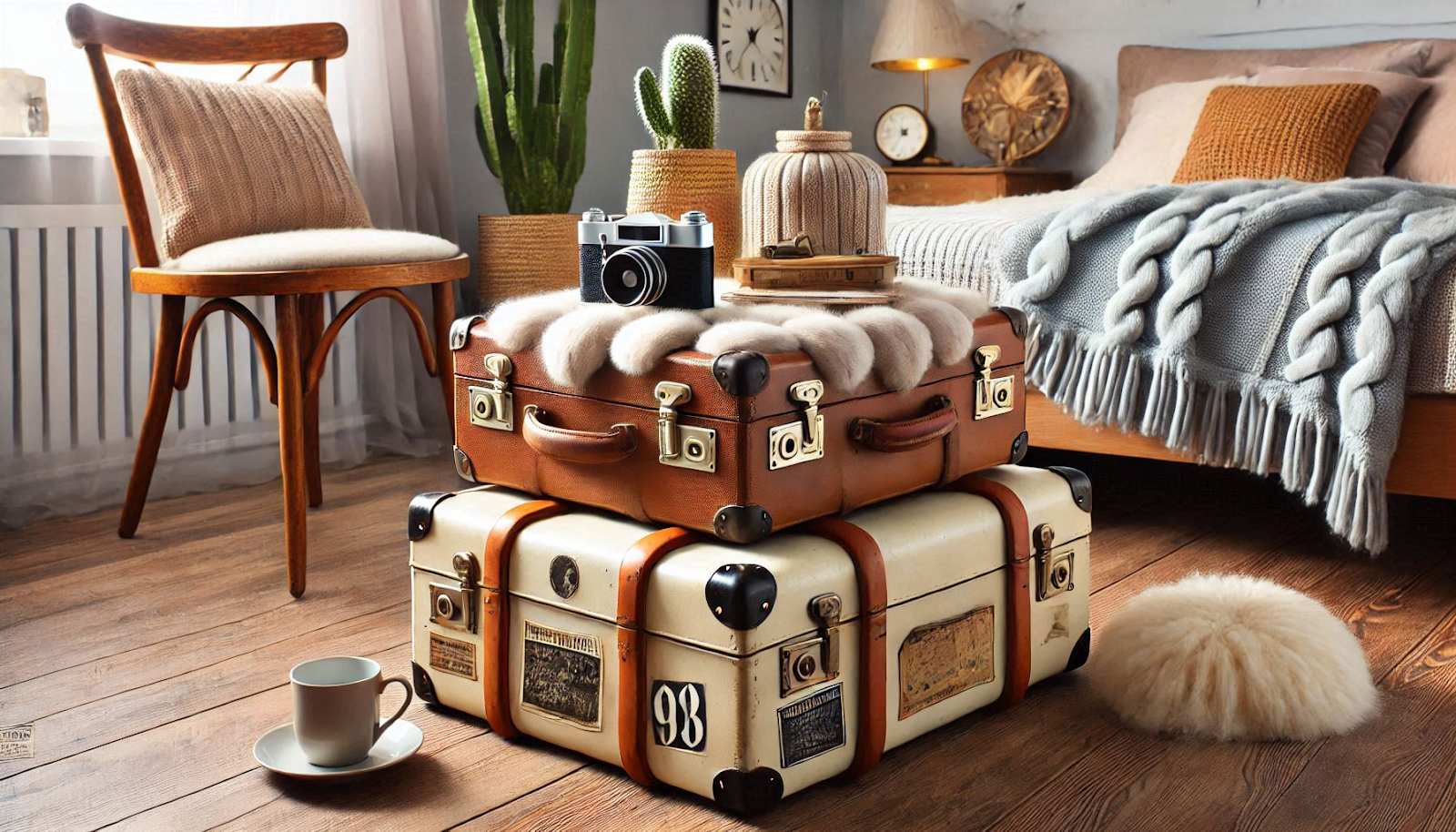 Stylish Ottomans from Vintage Suitcases for a Chic, Functional Piece