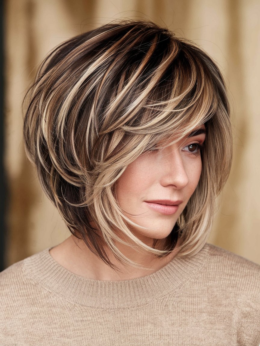 19. Layered Stacked Bob with Highlights