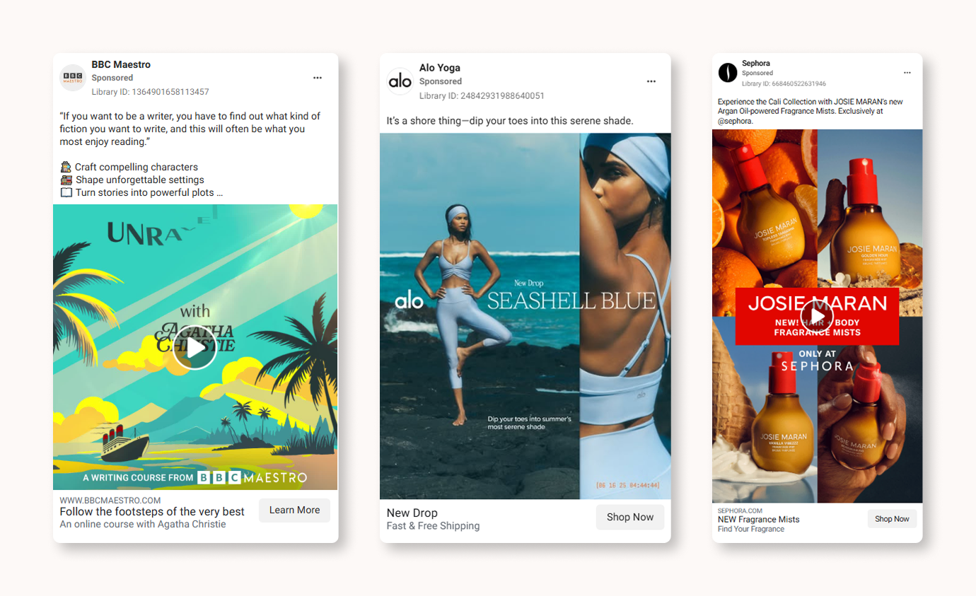 Summer-themed Facebook ad creatives
